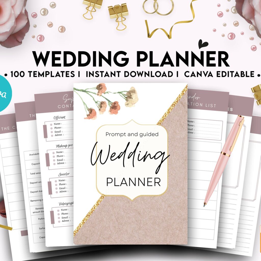 100 Pages Wedding Planner, Editable Templates Wedding Pages, Wedding Plan Bundle, Wedding Planning Book, Canva Editable Templates, Kdp interior