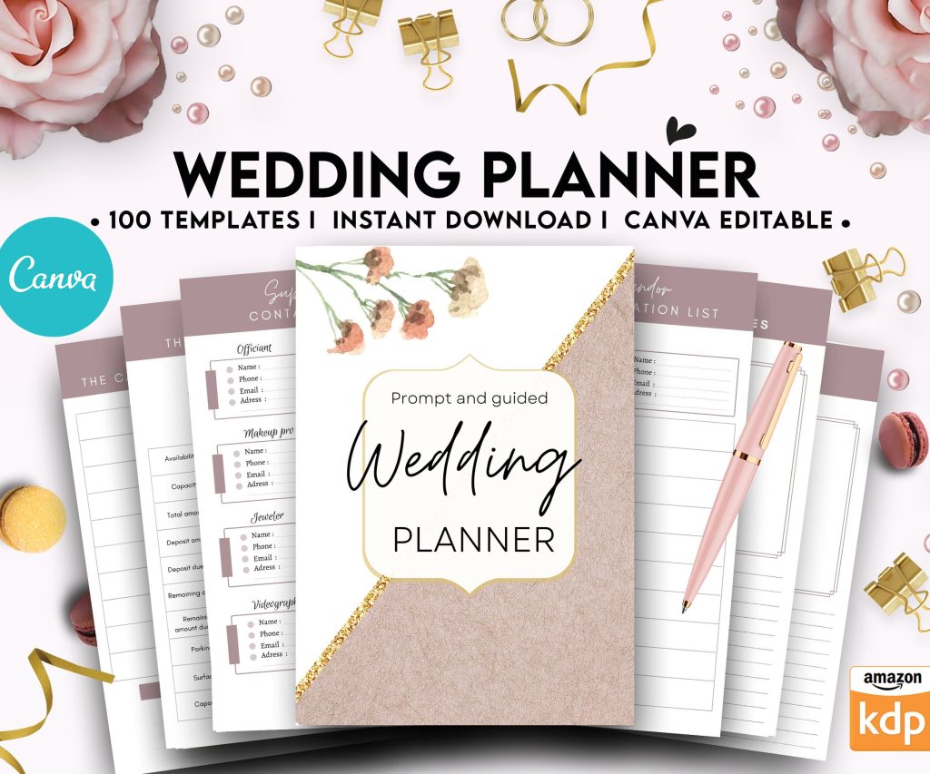 100 Pages Wedding Planner, Editable Templates Wedding Pages, Wedding Plan Bundle, Wedding Planning Book, Canva Editable Templates, Kdp interior