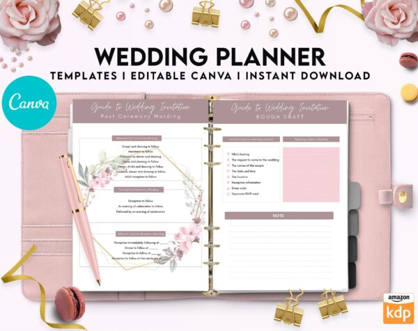 100 Pages Wedding Planner, Editable Templates Wedding Pages, Wedding Plan Bundle, Wedding Planning Book, Canva Editable Templates, Kdp interior