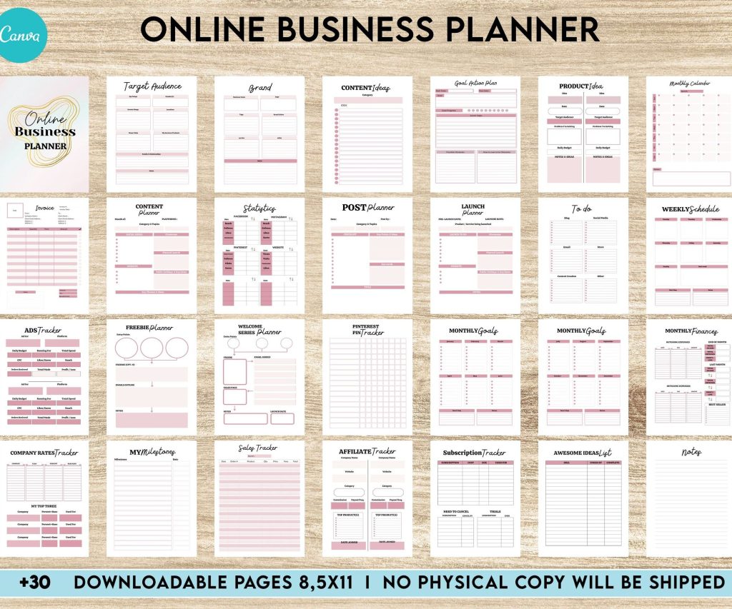 Online Business Planner, Social media statistics, monthly goal, Product Idea, benchmark, Ads tracker, email planner, Canva Editable Templates, Kdp interior
