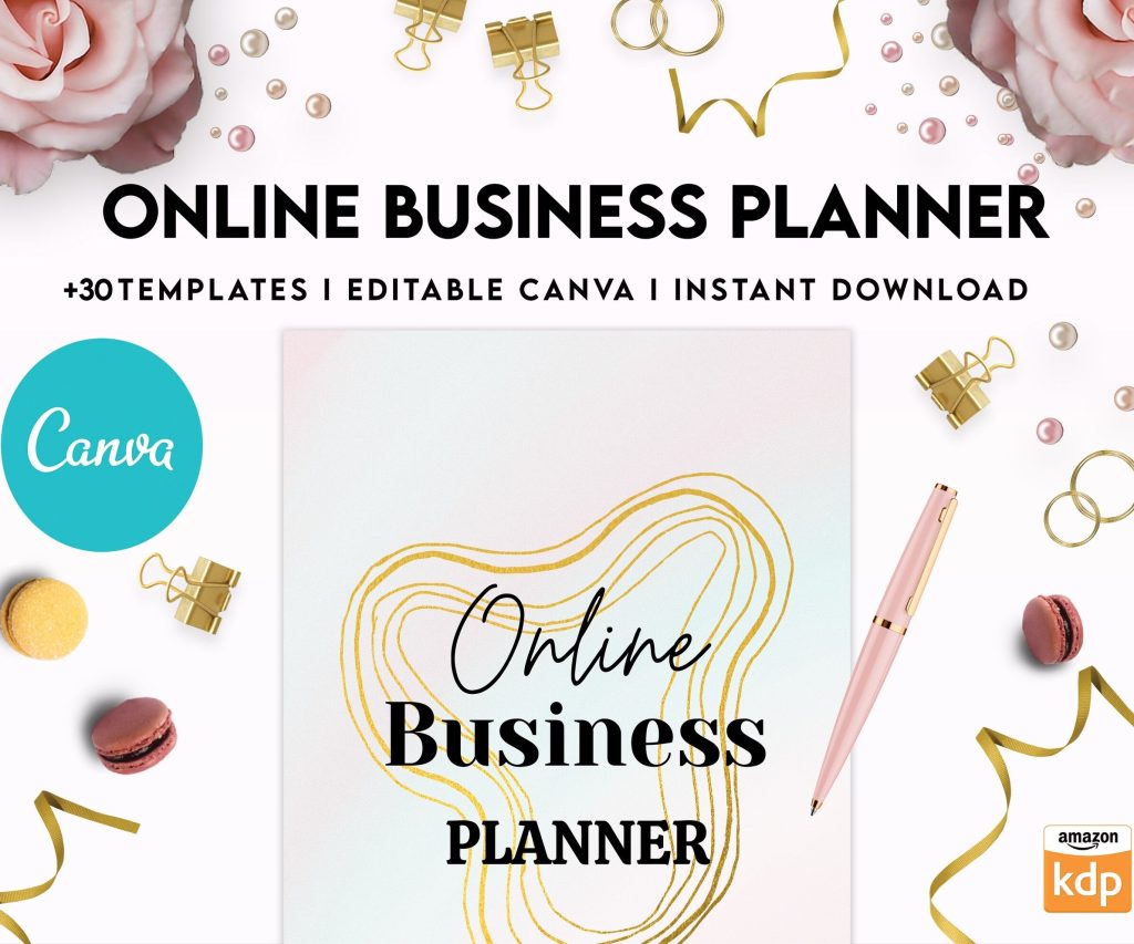 Online Business Planner, Social media statistics, monthly goal, Product Idea, benchmark, Ads tracker, email planner, Canva Editable Templates, Kdp interior