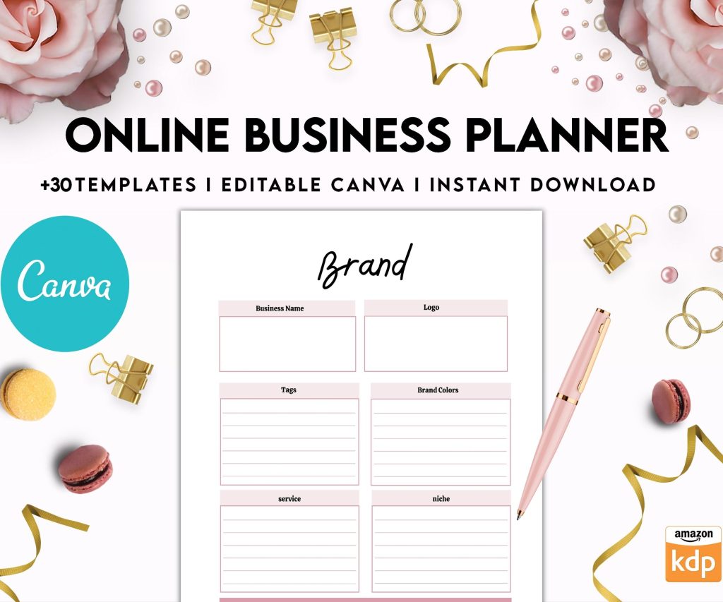 Online Business Planner, Social media statistics, monthly goal, Product Idea, benchmark, Ads tracker, email planner, Canva Editable Templates, Kdp interior