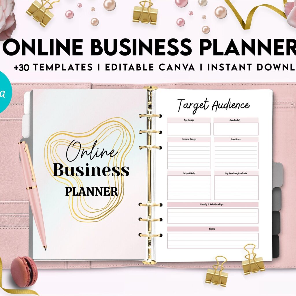 Online Business Planner, Social media statistics, monthly goal, Product Idea, benchmark, Ads tracker, email planner, Canva Editable Templates, Kdp interior