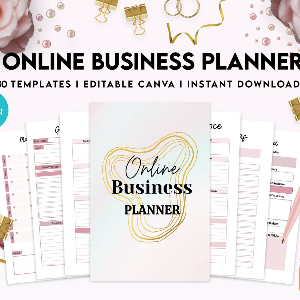 Online Business Planner, Social media statistics, monthly goal, Product Idea, benchmark, Ads tracker, email planner, Canva Editable Templates, Kdp interior