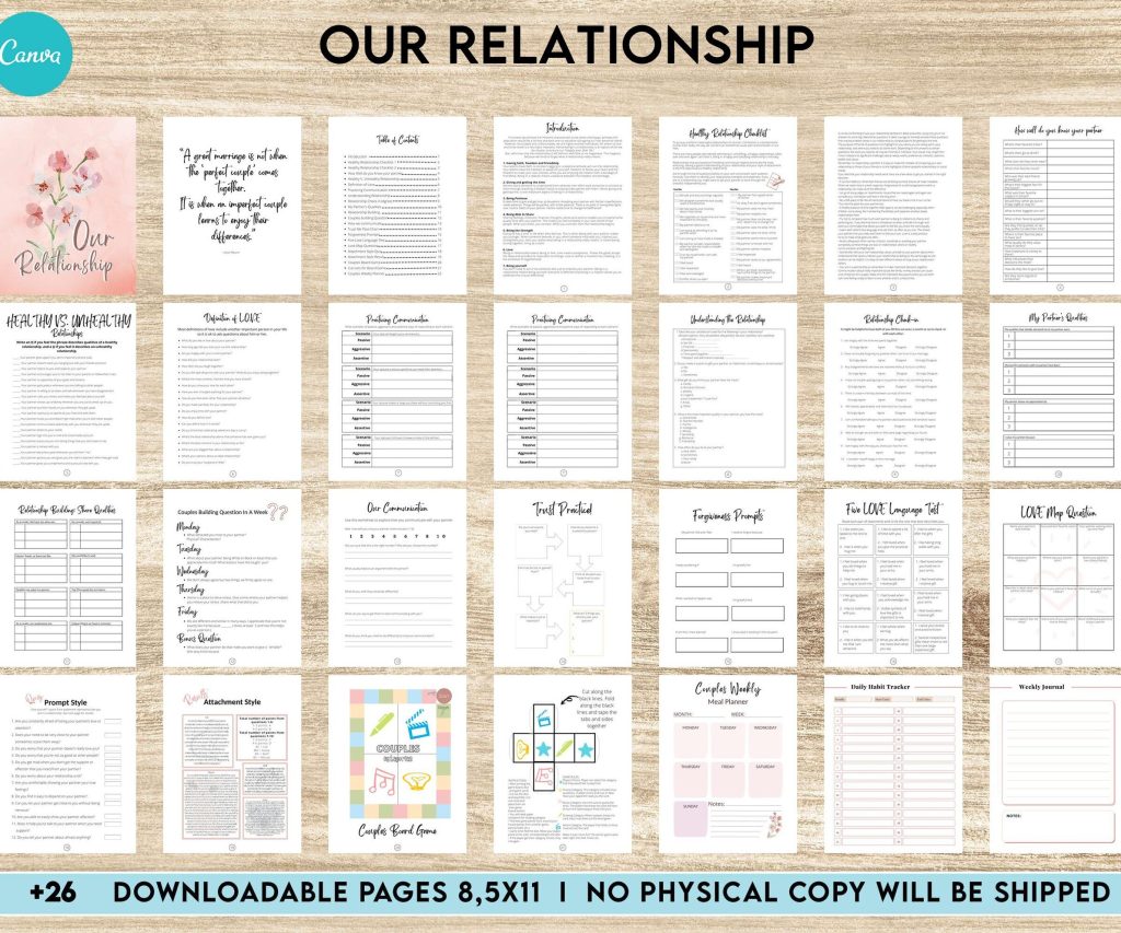 Couples Therapy Journal: Couples Counseling, Marriage, Engaged, Love, Breakup, Relationship, Newlywed, Fiance, Premarital, Canva Editable Templates, Kdp interior