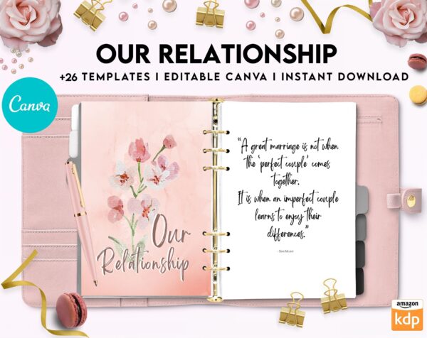 Couples Therapy Journal: Couples Counseling, Marriage, Engaged, Love, Breakup, Relationship, Newlywed, Fiance, Premarital, Canva Editable Templates, Kdp interior
