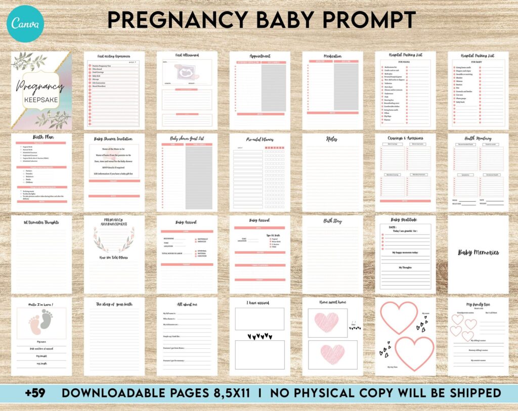 Baby & Pregnancy keepsake Promptly, baby gratitude, baby memories guided journal With Prompts, Canva Editable Templates, pregnancy journal and baby book, Kdp interior