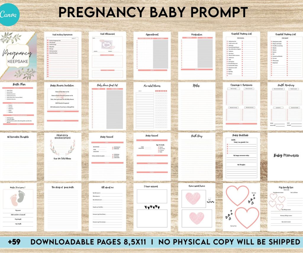 Baby & Pregnancy keepsake Promptly, baby gratitude, baby memories guided journal With Prompts, Canva Editable Templates, pregnancy journal and baby book, Kdp interior