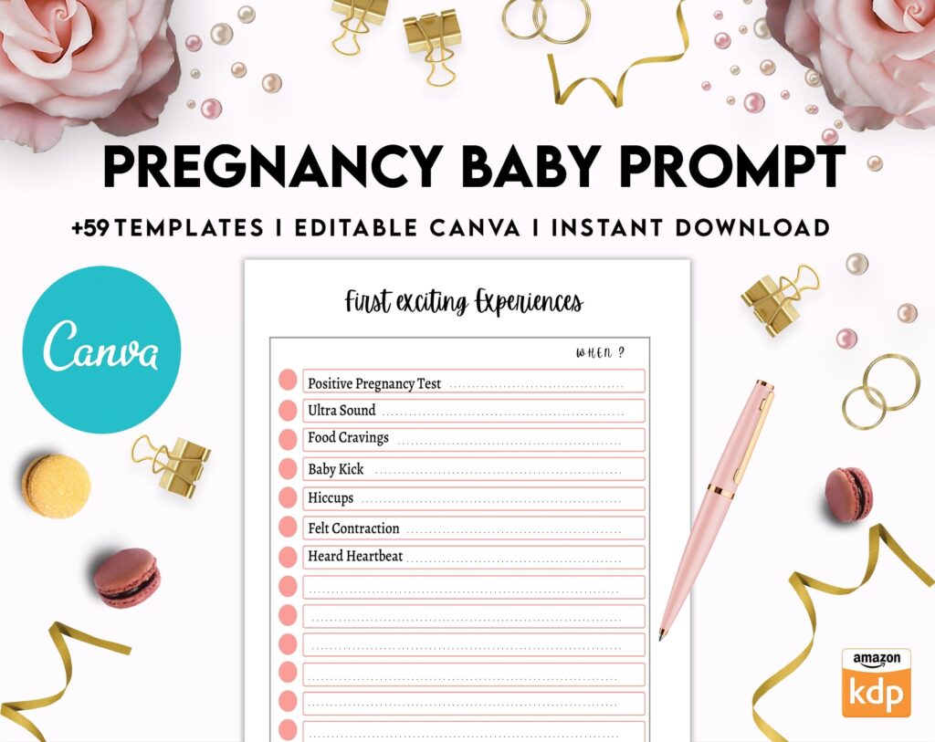 Baby & Pregnancy keepsake Promptly, baby gratitude, baby memories guided journal With Prompts, Canva Editable Templates, Kdp interior