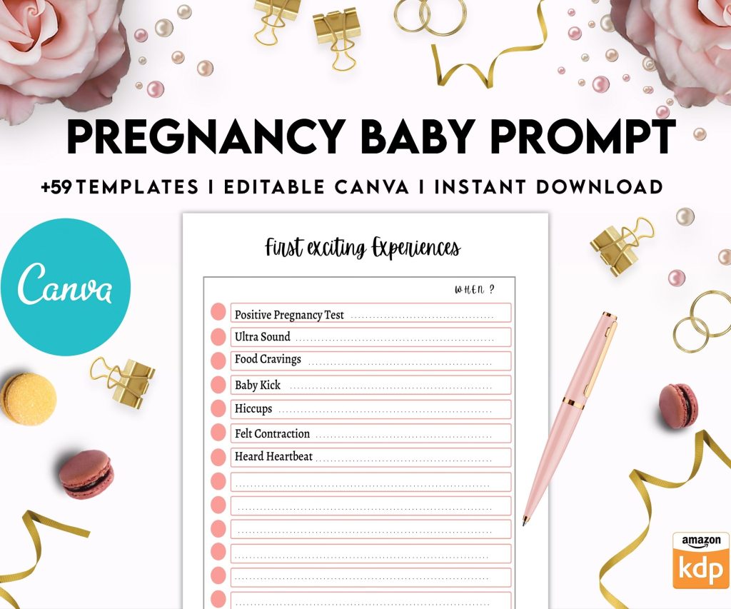 Baby & Pregnancy keepsake Promptly, baby gratitude, baby memories guided journal With Prompts, Canva Editable Templates, Kdp interior