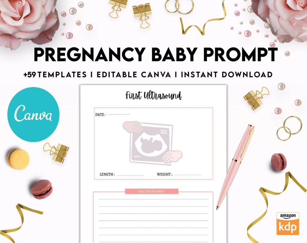 Baby & Pregnancy keepsake Promptly, baby gratitude, baby memories guided journal With Prompts, Canva Editable Templates, Kdp interior