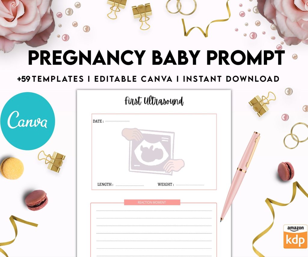 Baby & Pregnancy keepsake Promptly, baby gratitude, baby memories guided journal With Prompts, Canva Editable Templates, Kdp interior