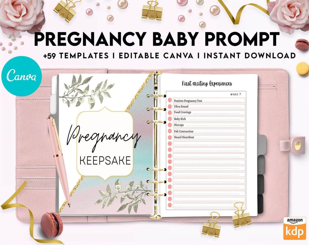Baby & Pregnancy keepsake Promptly, baby gratitude, baby memories guided journal With Prompts, Canva Editable Templates, Kdp interior