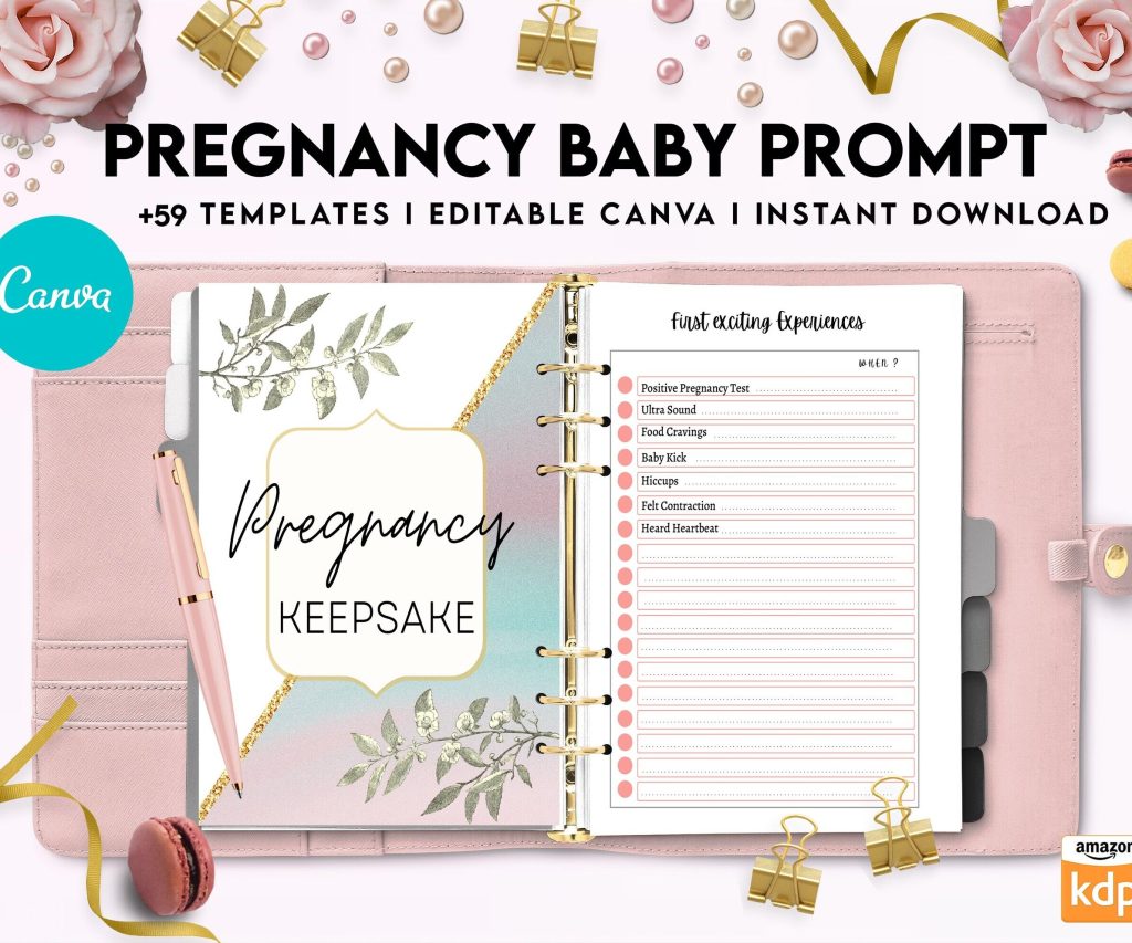 Baby & Pregnancy keepsake Promptly, baby gratitude, baby memories guided journal With Prompts, Canva Editable Templates, Kdp interior