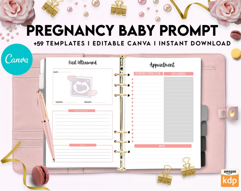 Baby & Pregnancy keepsake Promptly, baby gratitude, baby memories guided journal With Prompts, Canva Editable Templates, Kdp interior