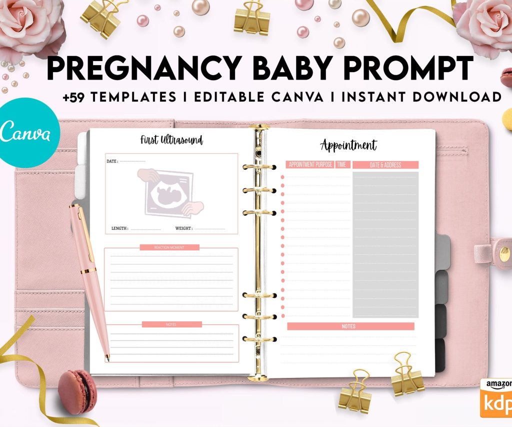Baby & Pregnancy keepsake Promptly, baby gratitude, baby memories guided journal With Prompts, Canva Editable Templates, Kdp interior