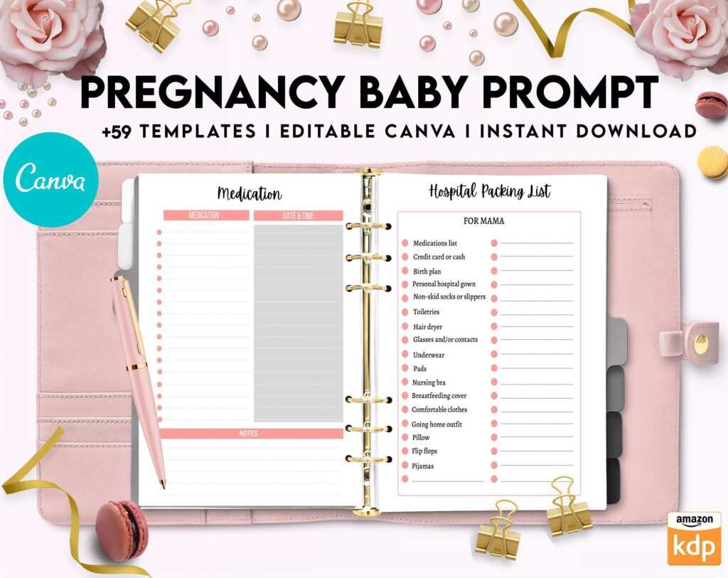Baby & Pregnancy keepsake Promptly, baby gratitude, baby memories guided journal With Prompts, Canva Editable Templates, Kdp interior