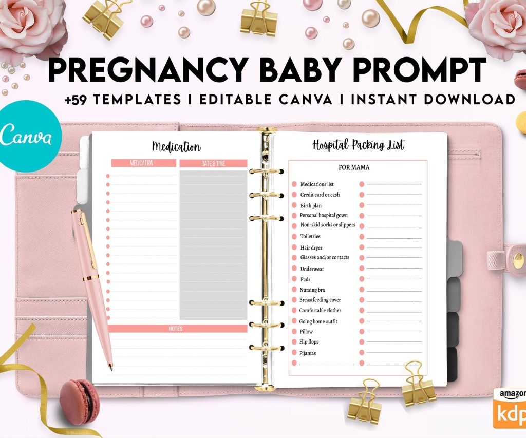Baby & Pregnancy keepsake Promptly, baby gratitude, baby memories guided journal With Prompts, Canva Editable Templates, Kdp interior