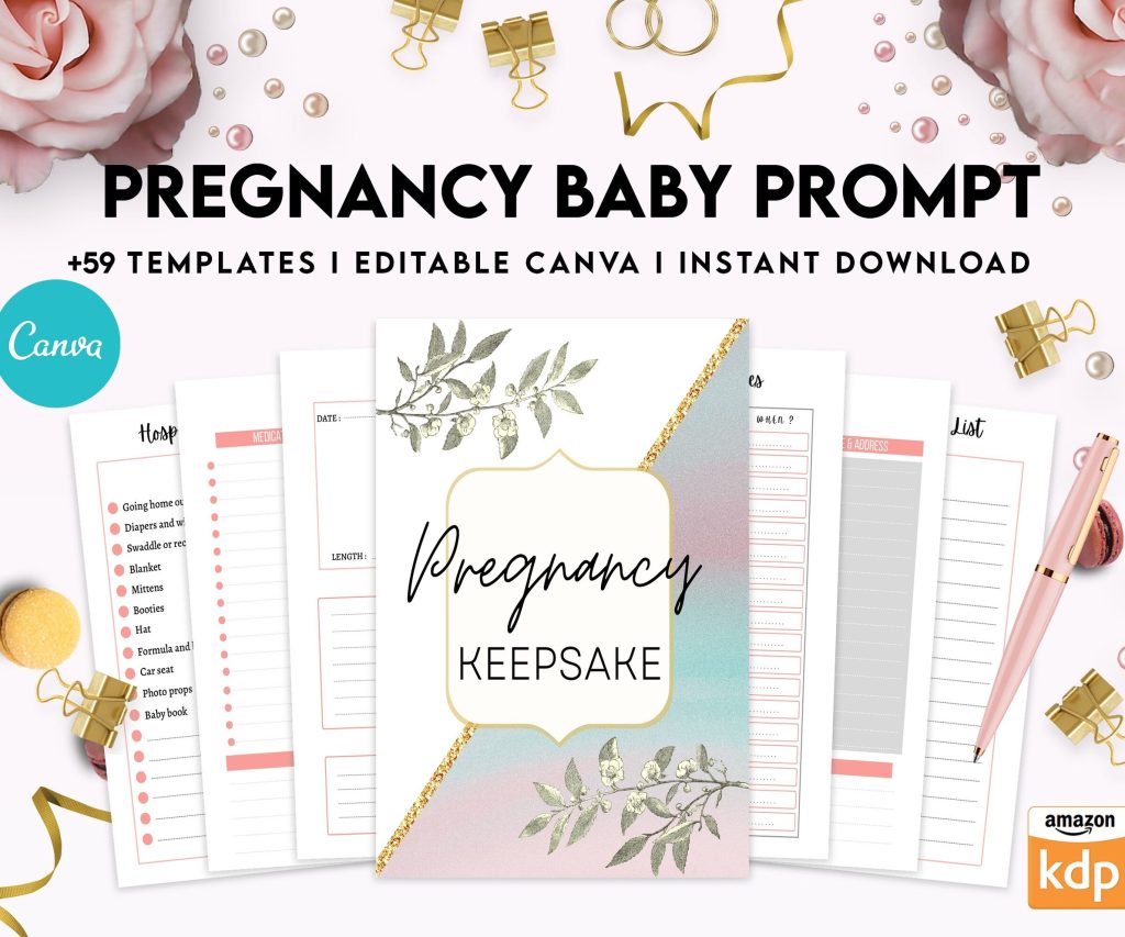 Baby & Pregnancy keepsake Promptly, baby gratitude, baby memories guided journal With Prompts, Canva Editable Templates, Kdp interior
