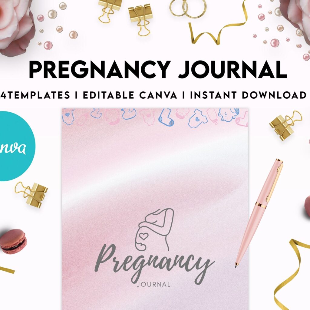 Pregnancy journal, Pregnancy keepsake, Pregnancy Planner, hospital packing list, birth plan, baby shower, health monitoring, Canva Editable Templates, Kdp interior