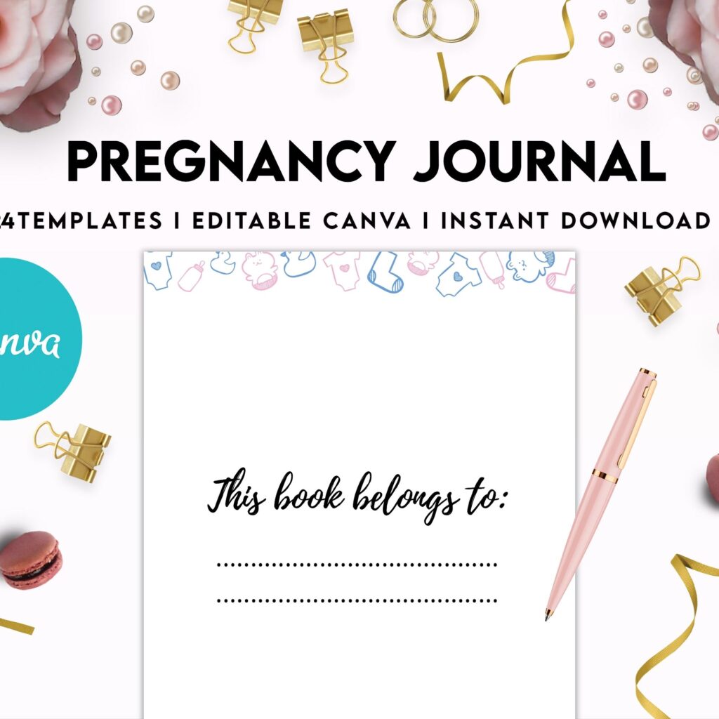 Pregnancy journal, Pregnancy keepsake, Pregnancy Planner, hospital packing list, birth plan, baby shower, health monitoring, Canva Editable Templates, Kdp interior