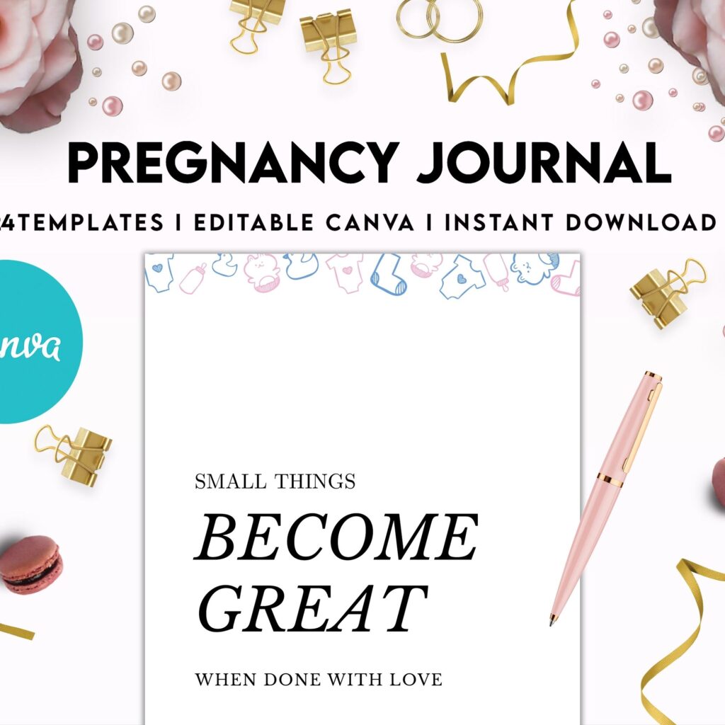 Pregnancy journal, Pregnancy keepsake, Pregnancy Planner, hospital packing list, birth plan, baby shower, health monitoring, Canva Editable Templates, Kdp interior