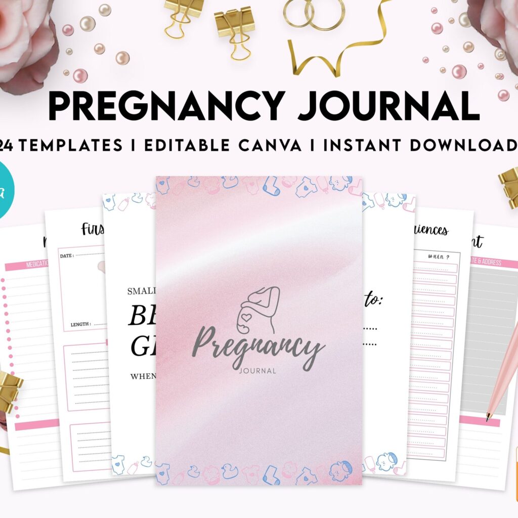 Pregnancy journal, Pregnancy keepsake, Pregnancy Planner, hospital packing list, birth plan, baby shower, health monitoring, Canva Editable Templates, Kdp interior