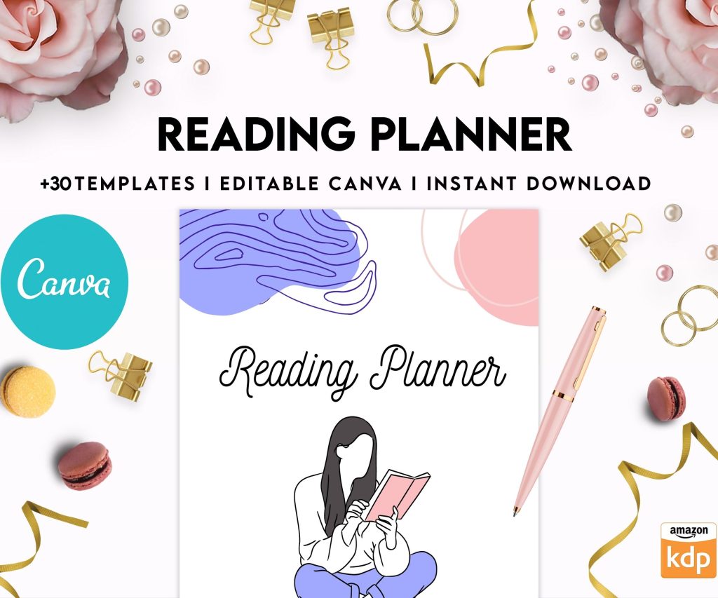 Reading Planner Editable Templates | Reading Journal Tracker | Book Review Reading Tracker | Reading Planner, Read Plan Pages, Canva Editable Templates, Kdp interior