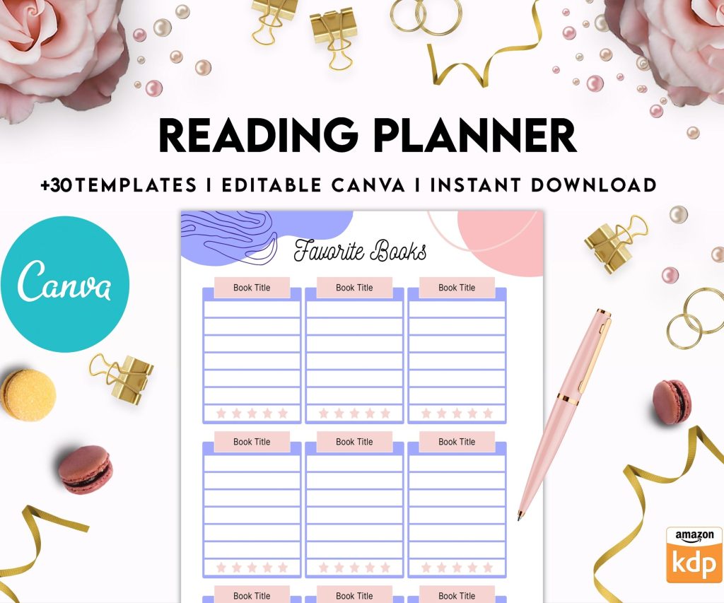 Reading Planner Editable Templates | Reading Journal Tracker | Book Review Reading Tracker | Reading Planner, Read Plan Pages, Canva Editable Templates, Kdp interior