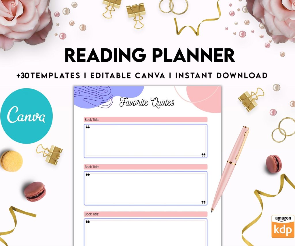 Reading Planner Editable Templates | Reading Journal Tracker | Book Review Reading Tracker | Reading Planner, Read Plan Pages, Canva Editable Templates, Kdp interior