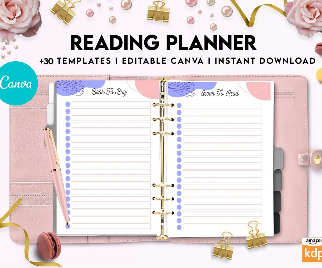 Reading Planner Editable Templates | Reading Journal Tracker | Book Review Reading Tracker | Reading Planner, Read Plan Pages, Canva Editable Templates, Kdp interior