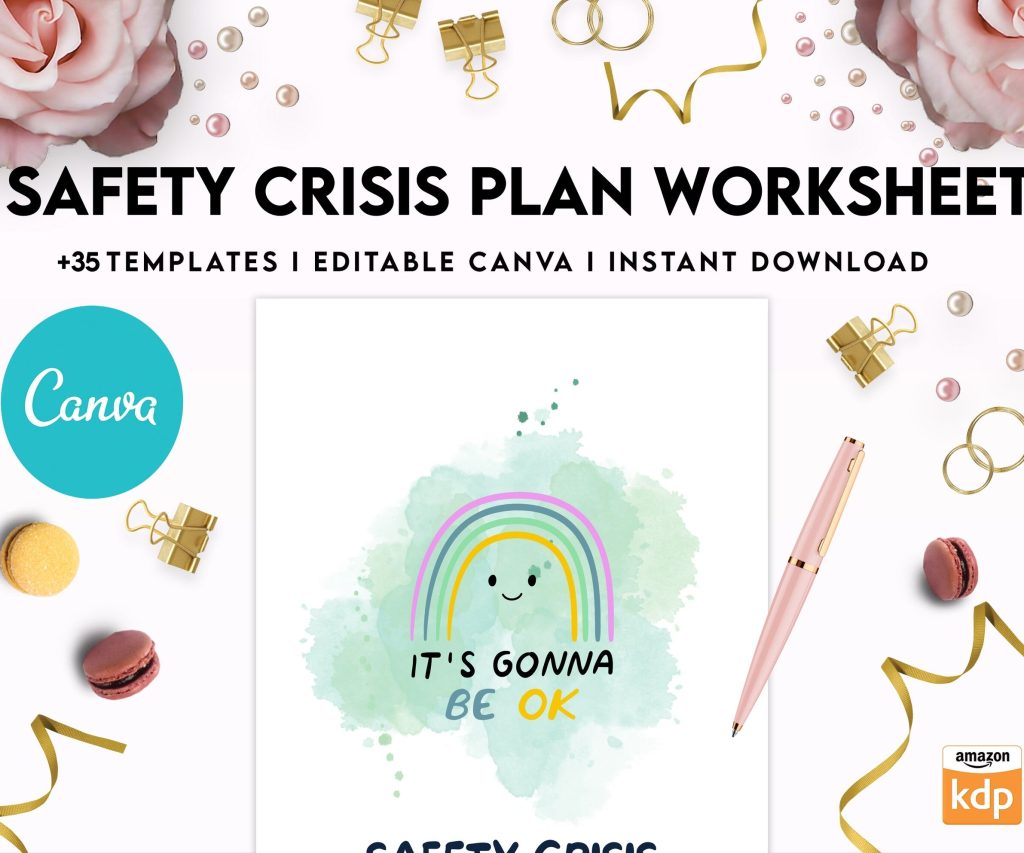 Editable Templates Safety Crisis Plan journal, Safety plan Worksheet, Therapy Aid, School Counselor, Psychology Tools, Self Help Mental Health, Canva Editable Templates, Kdp interior