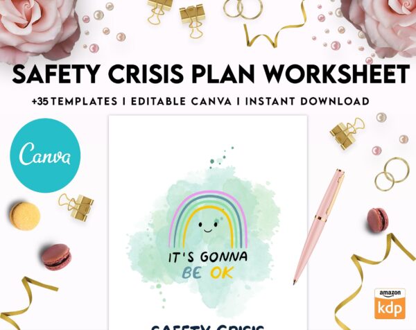 Editable Templates Safety Crisis Plan journal, Safety plan Worksheet, Therapy Aid, School Counselor, Psychology Tools, Self Help Mental Health, Canva Editable Templates, Kdp interior