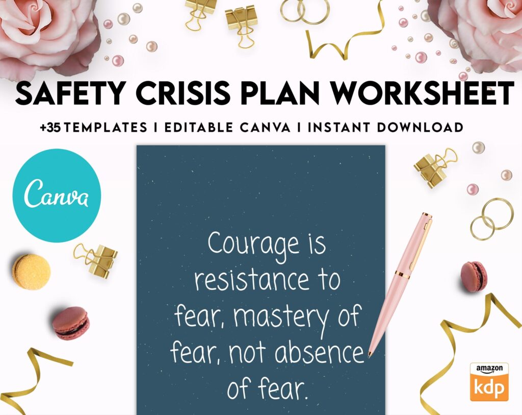 Editable Templates Safety Crisis Plan journal, Safety plan Worksheet, Therapy Aid, School Counselor, Psychology Tools, Self Help Mental Health, Canva Editable Templates, Kdp interior