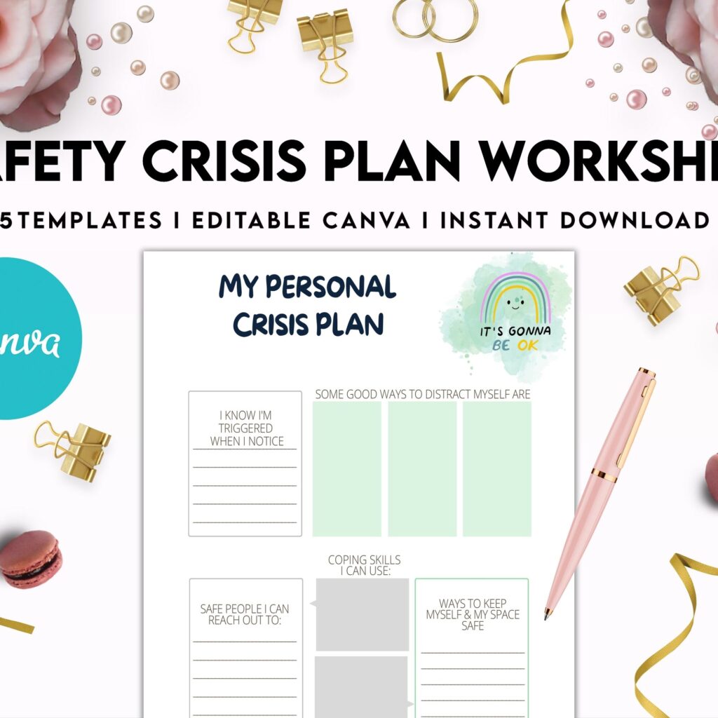 Editable Templates Safety Crisis Plan journal, Safety plan Worksheet, Therapy Aid, School Counselor, Psychology Tools, Self Help Mental Health, Canva Editable Templates, Kdp interior