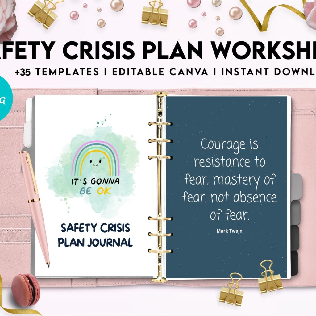 Editable Templates Safety Crisis Plan journal, Safety plan Worksheet, Therapy Aid, School Counselor, Psychology Tools, Self Help Mental Health, Canva Editable Templates, Kdp interior