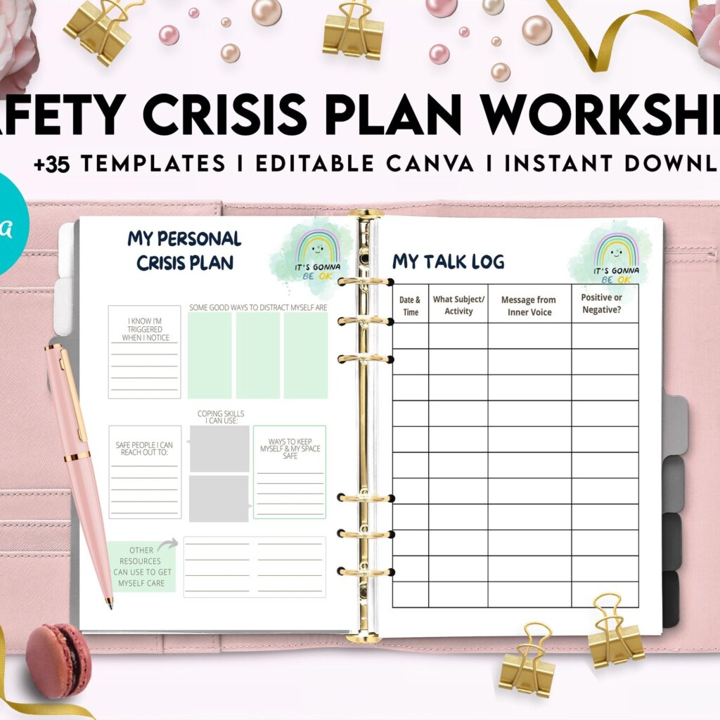 Editable Templates Safety Crisis Plan journal, Safety plan Worksheet, Therapy Aid, School Counselor, Psychology Tools, Self Help Mental Health, Canva Editable Templates, Kdp interior