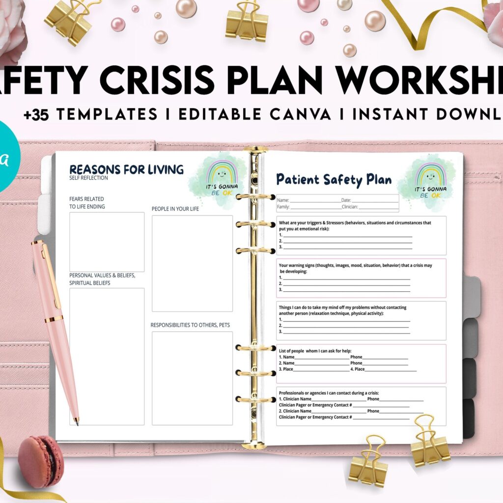 Editable Templates Safety Crisis Plan journal, Safety plan Worksheet, Therapy Aid, School Counselor, Psychology Tools, Self Help Mental Health, Canva Editable Templates, Kdp interior