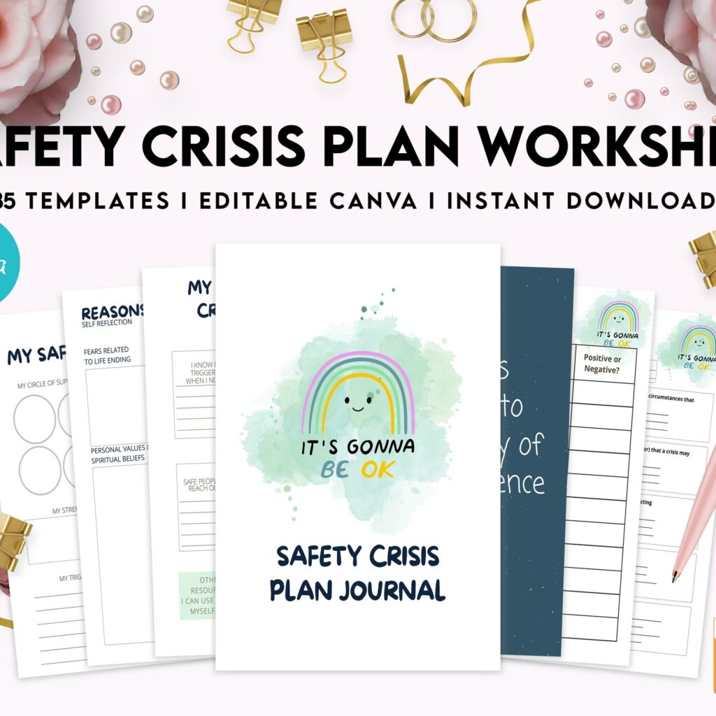 Editable Templates Safety Crisis Plan journal, Safety plan Worksheet, Therapy Aid, School Counselor, Psychology Tools, Self Help Mental Health, Canva Editable Templates, Kdp interior