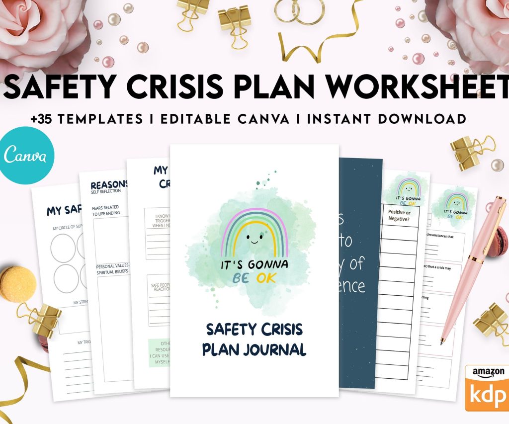 Editable Templates Safety Crisis Plan journal, Safety plan Worksheet, Therapy Aid, School Counselor, Psychology Tools, Self Help Mental Health, Canva Editable Templates, Kdp interior