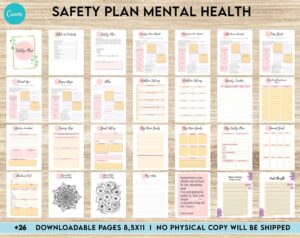 Safety Plans Journal, Mental Health Worksheets, Problem Solving, self care, Canva Editable Templates, Kdp interior