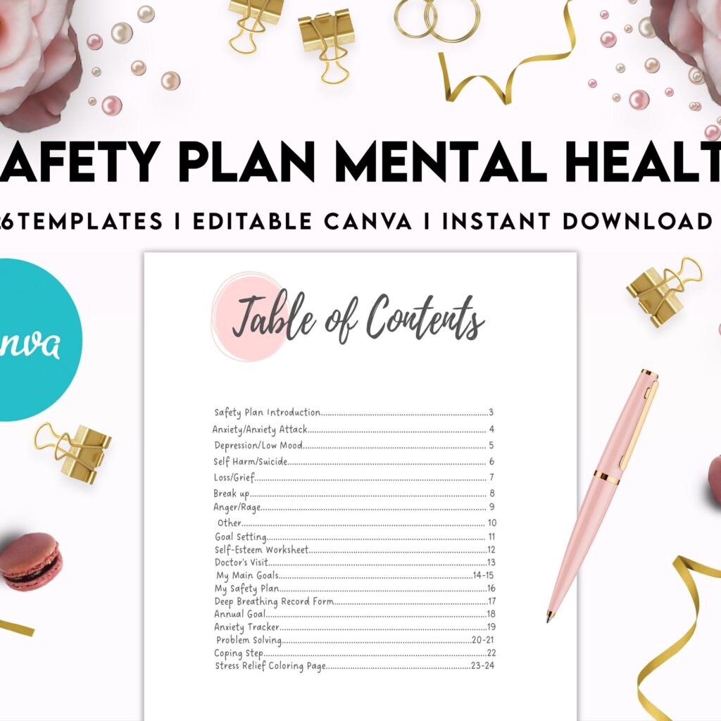 Safety Plans Journal, Mental Health Worksheets, Problem Solving, self care, Canva Editable Templates, Kdp interior