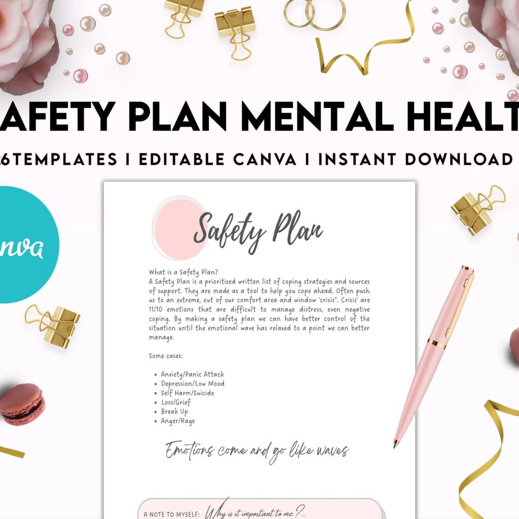 Safety Plans Journal, Mental Health Worksheets, Problem Solving, self care, Canva Editable Templates, Kdp interior