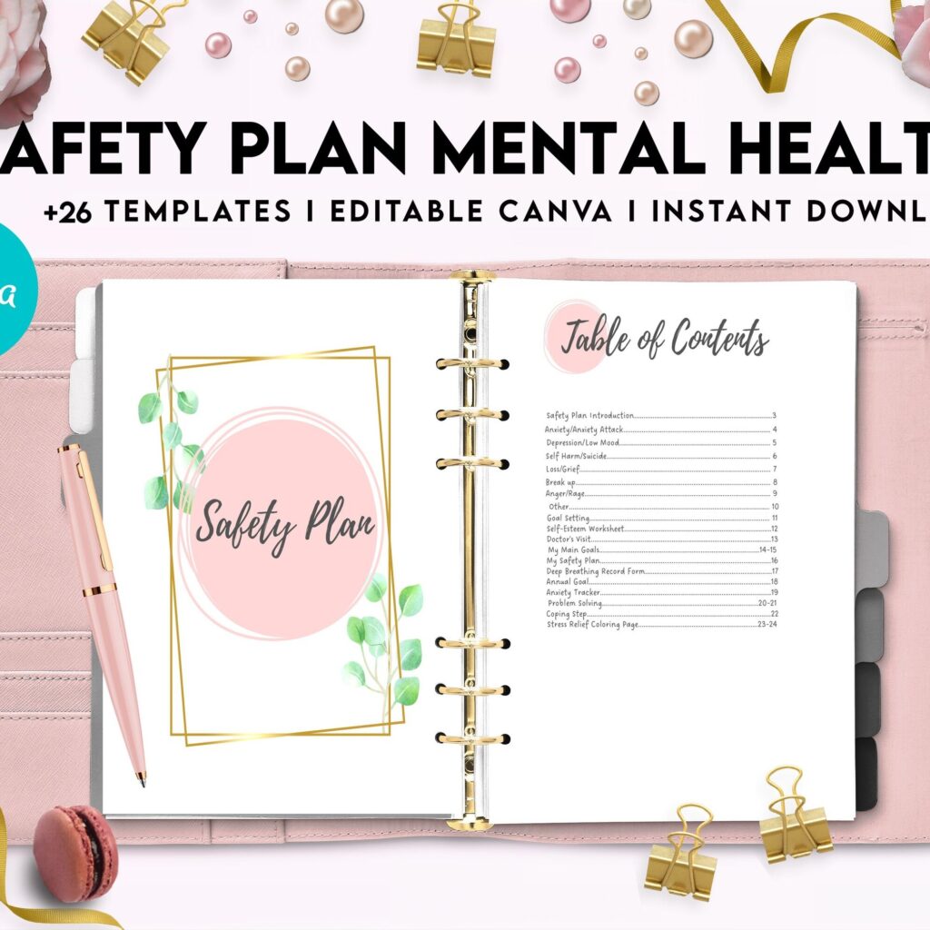 Safety Plans Journal, Mental Health Worksheets, Problem Solving, self care, Canva Editable Templates, Kdp interior