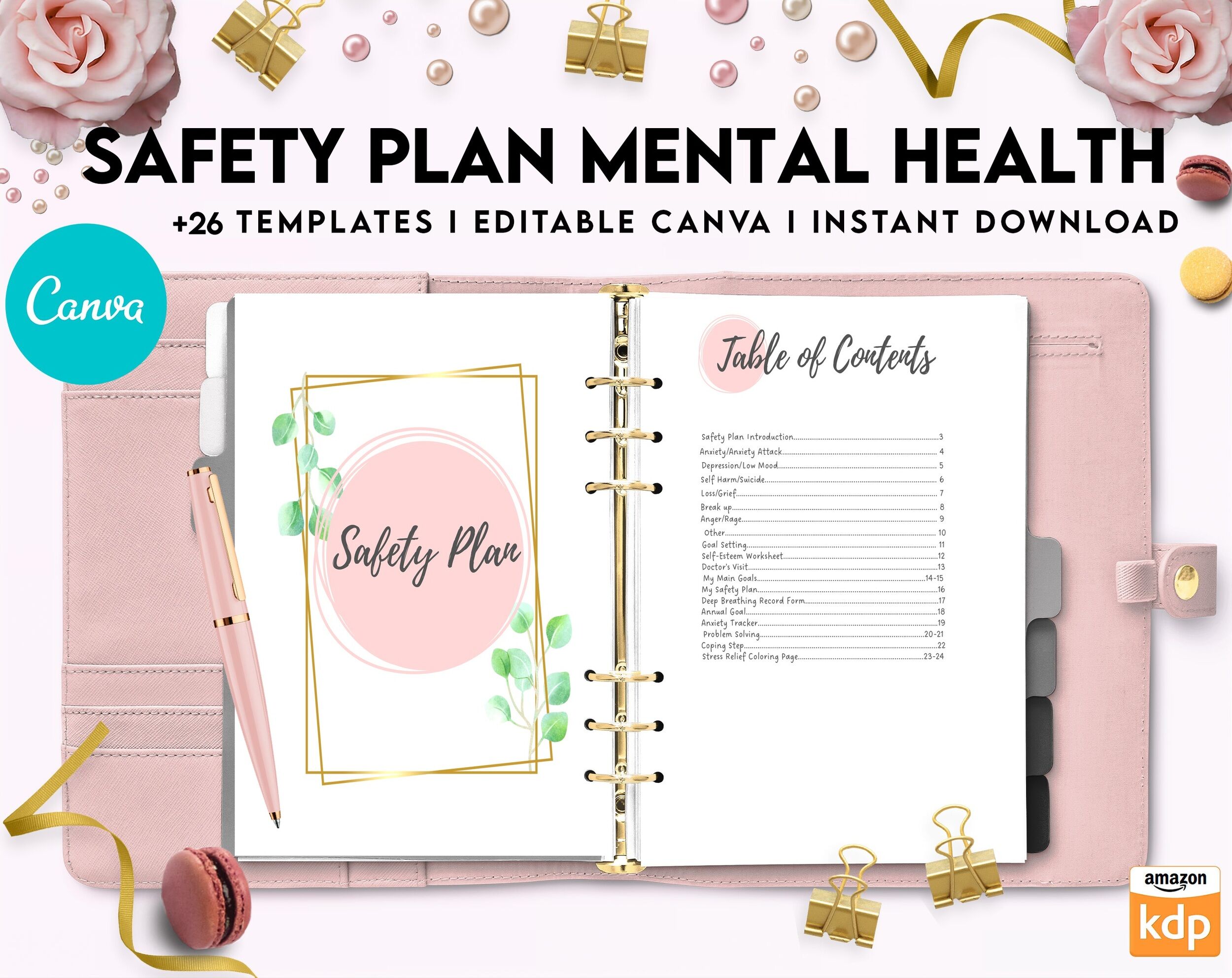 Wellness Journal Planner, Self care journal , Wellness Editable Templates  Bundle Pages, Canva Editable Templates, Kdp interior KDP Interior