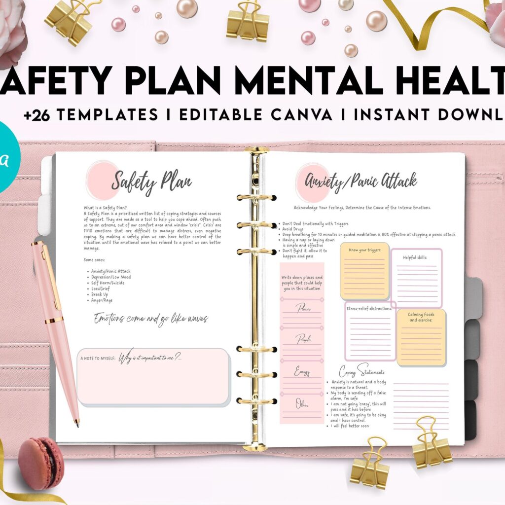 Safety Plans Journal, Mental Health Worksheets, Problem Solving, self care, Canva Editable Templates, Kdp interior