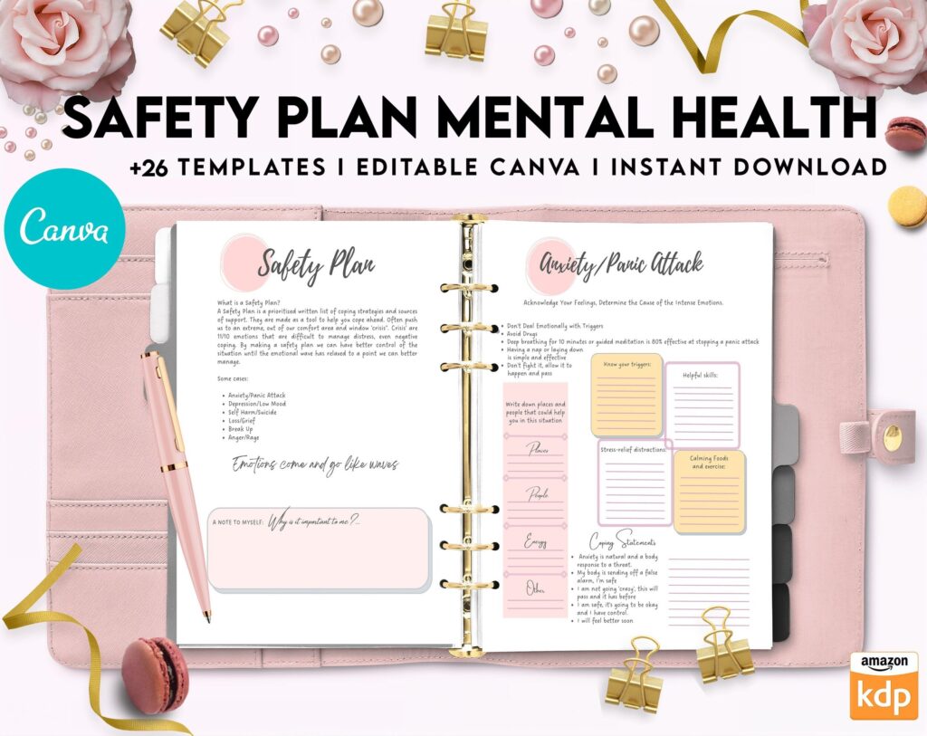 Safety Plans Journal, Mental Health Worksheets, Problem Solving, self care, Canva Editable Templates, Kdp interior
