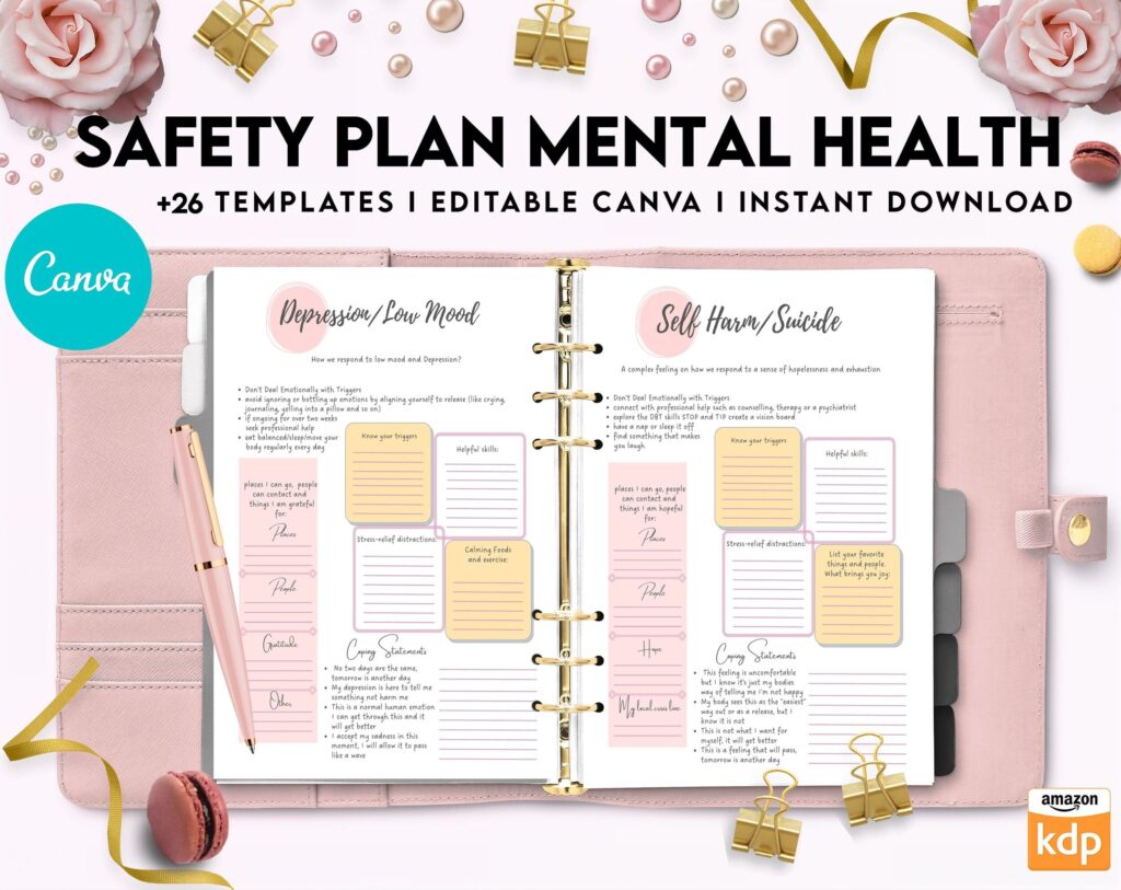Safety Plans Journal, Mental Health Worksheets, Problem Solving, self care, Canva Editable Templates, Kdp interior