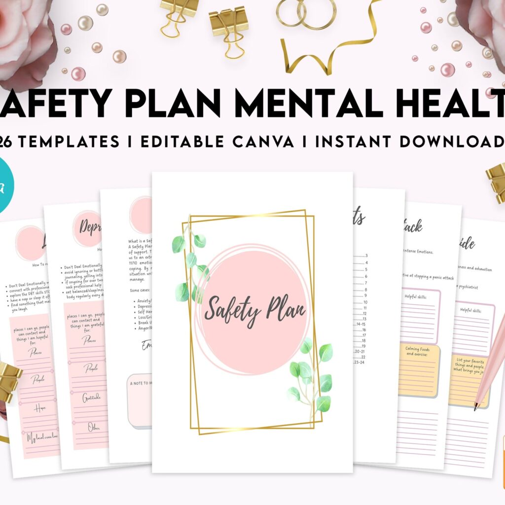 Safety Plans Journal, Mental Health Worksheets, Problem Solving, self care, Canva Editable Templates, Kdp interior