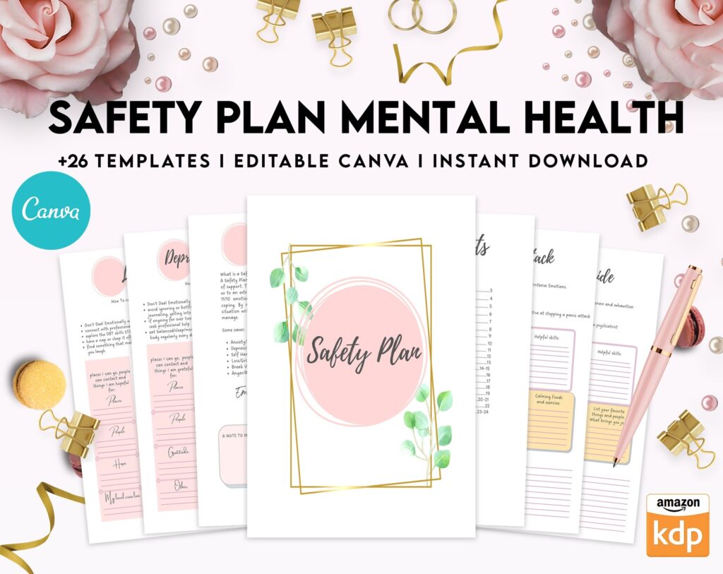 Safety Plans Journal, Mental Health Worksheets, Problem Solving, self care, Canva Editable Templates, Kdp interior